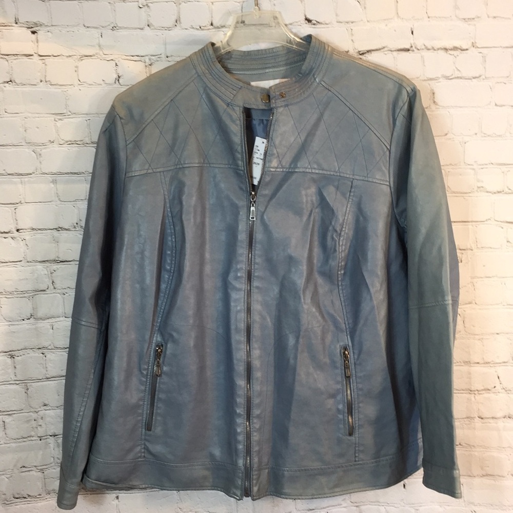 NWT Avenue Blue Vegan Leather Jacket Size 26/28